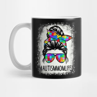 Autistic Autism Awareness Mom Life Shirts Women Bleached Mug